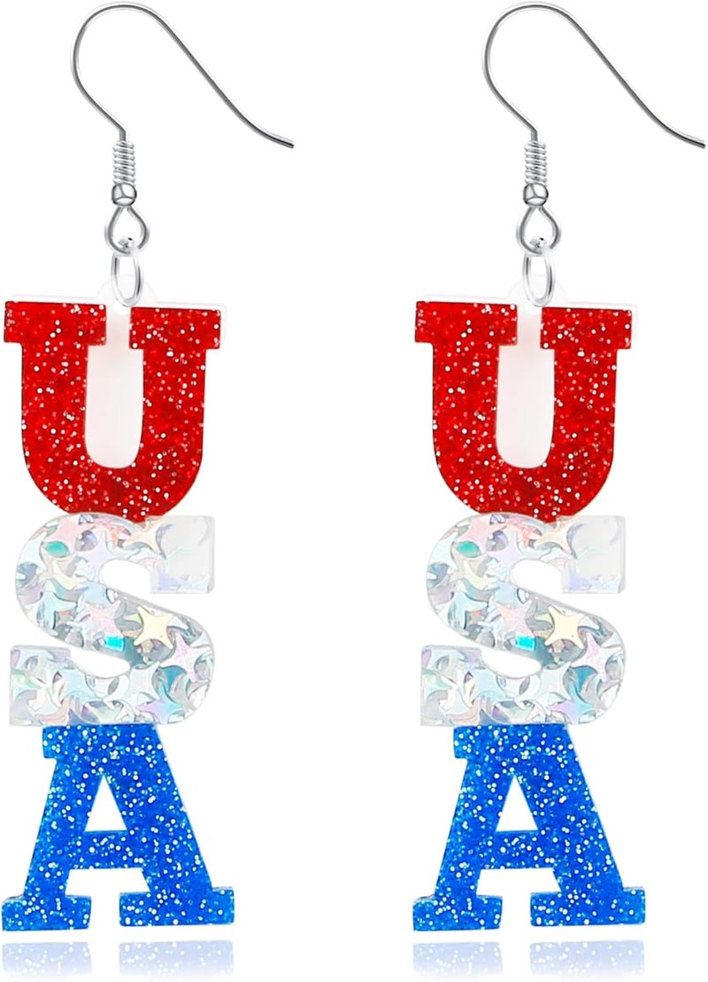 DAYANEY 4th of July Earrings Patriotic Earrings, Red White and Blue Earings for Women and Girls American USA Flag Jewelry as Fourth of July Accessories for Independence Day Outfit Gifts - Image 1